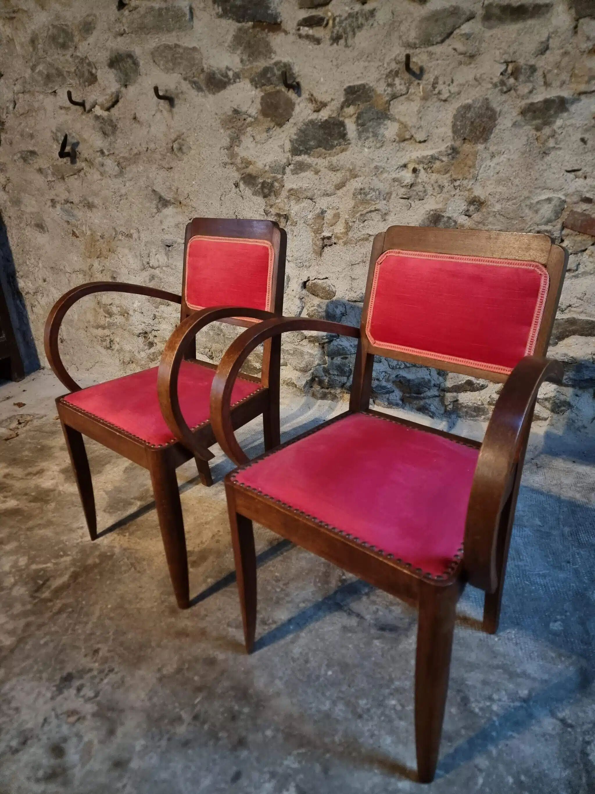 Pair of French Art Deco armchairs in beech, 1930s