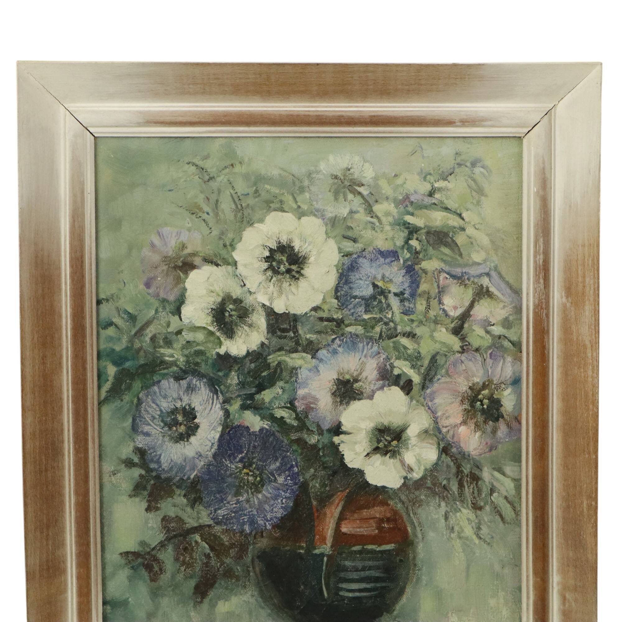 Vintage Flowers Still Life Amateur Painting Framed Signed
