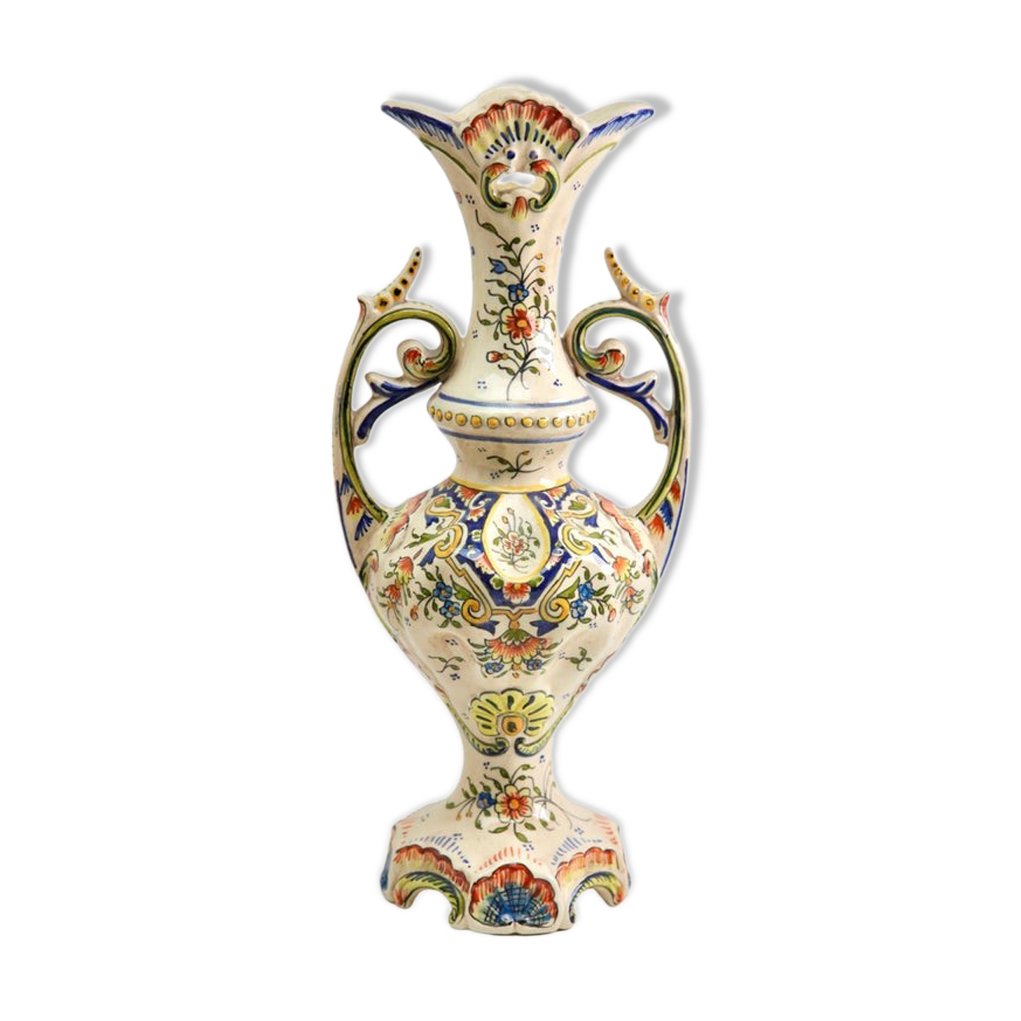 Hand-painted earthenware vase from Rouen, France twentieth century