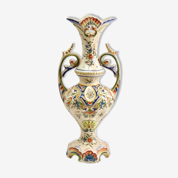 Hand-painted earthenware vase from Rouen, France twentieth century