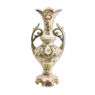 Vase en faïence peint à la main de Rouen, France XXe siècle
