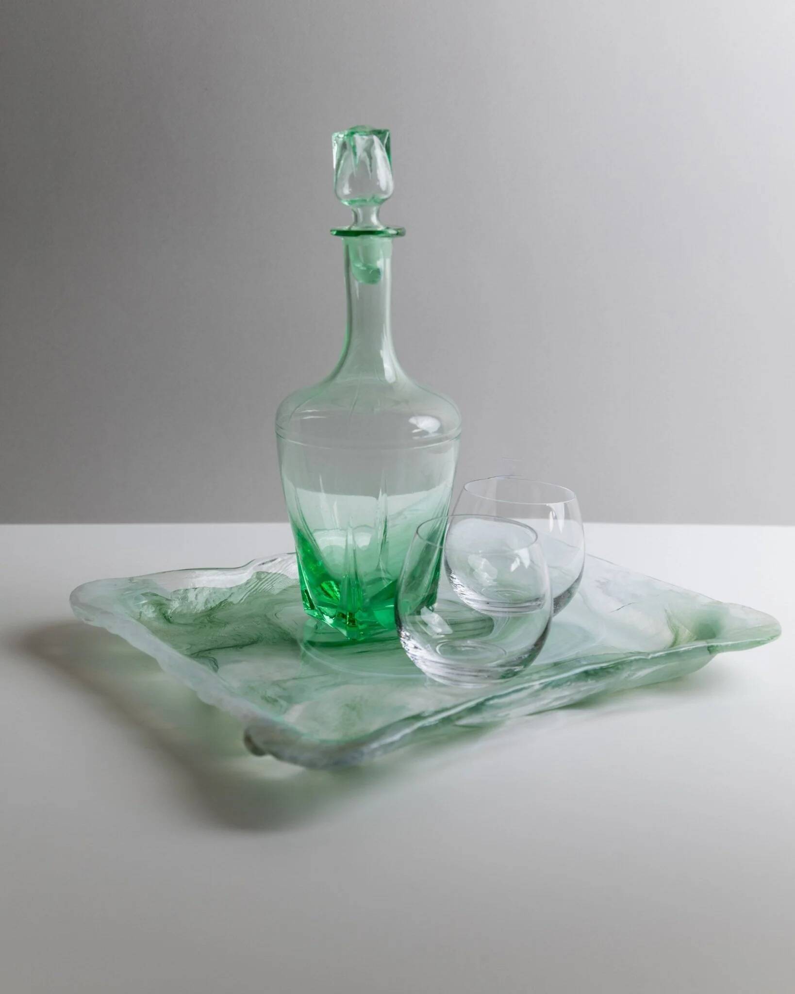 Vintage Murano Glass Tray in Green and White Swirls - Handmade Italian Glass, Mid-Century 1970s