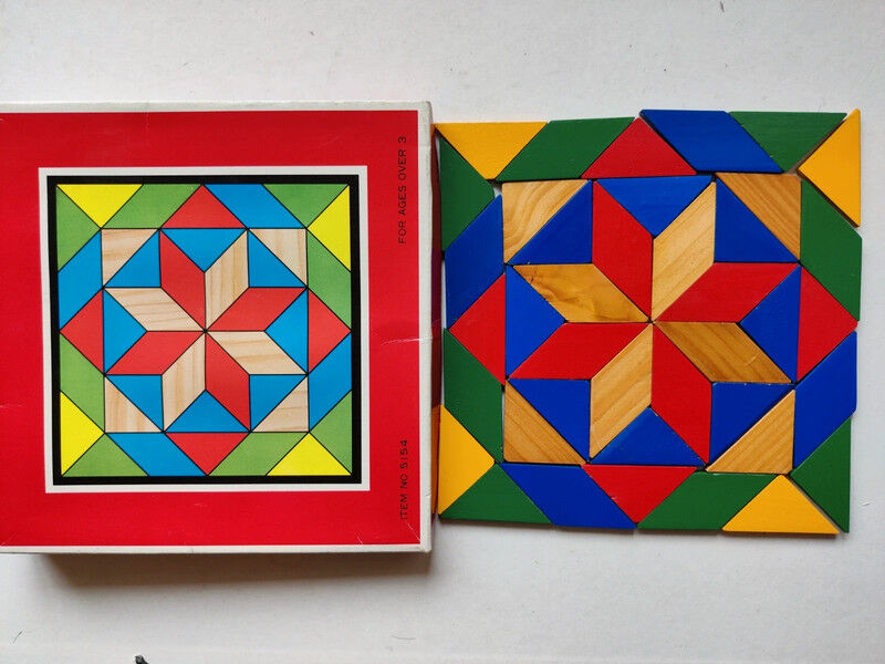 Game vintage painted wooden mosaic