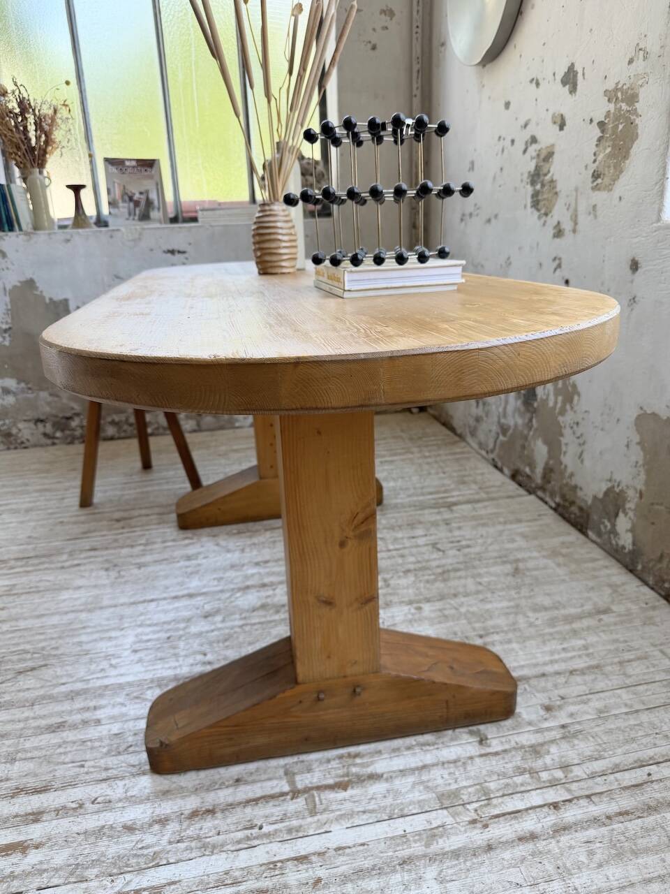 Brutalist pine oval table