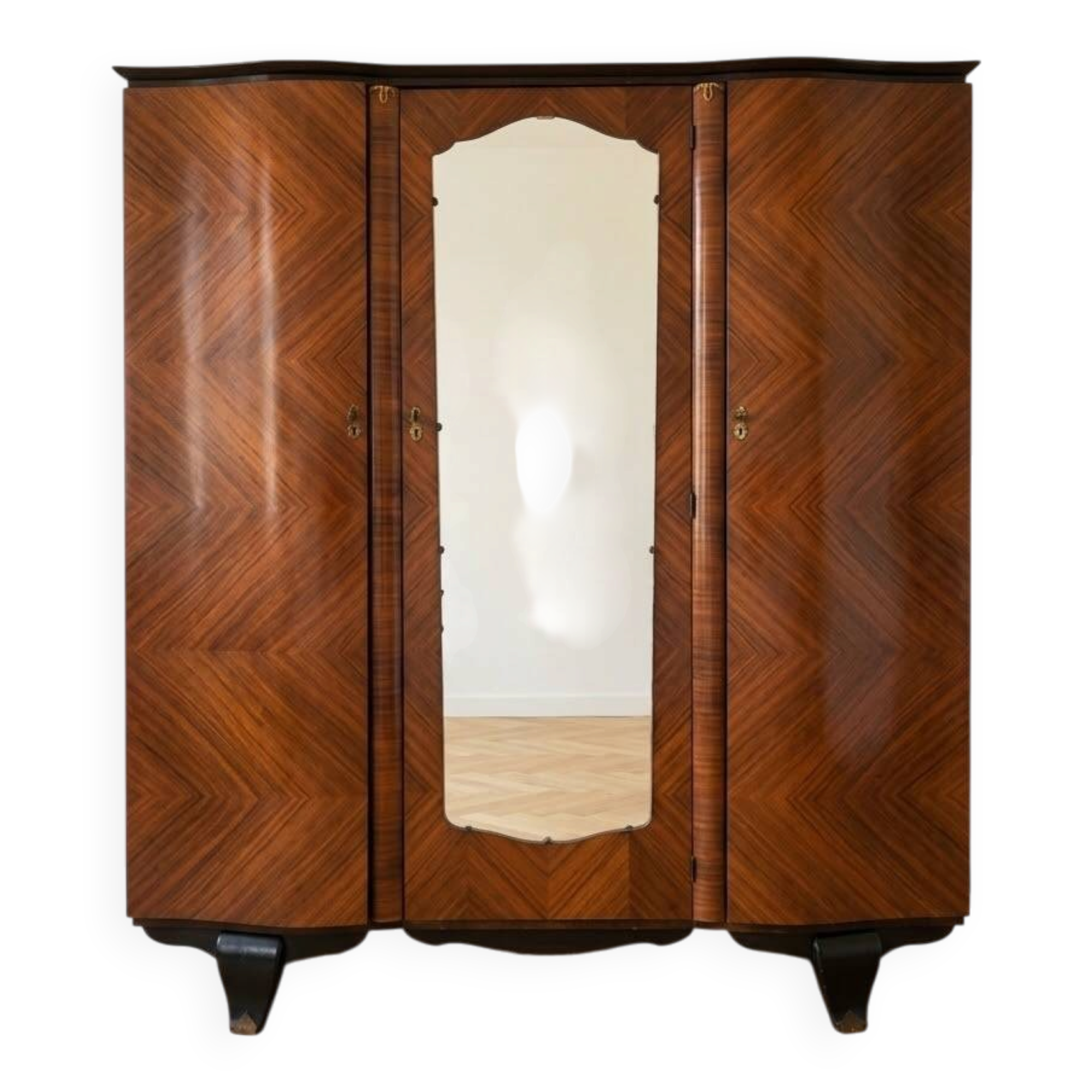 Antique Art Deco wardrobe in wood and marquetry