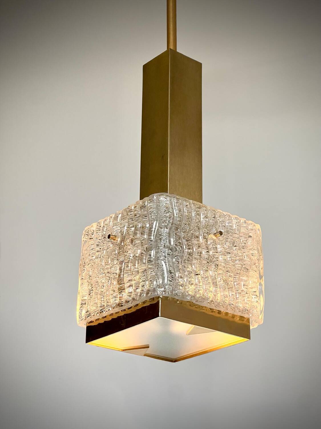 Arlus glass and brass pendant light from the 50s