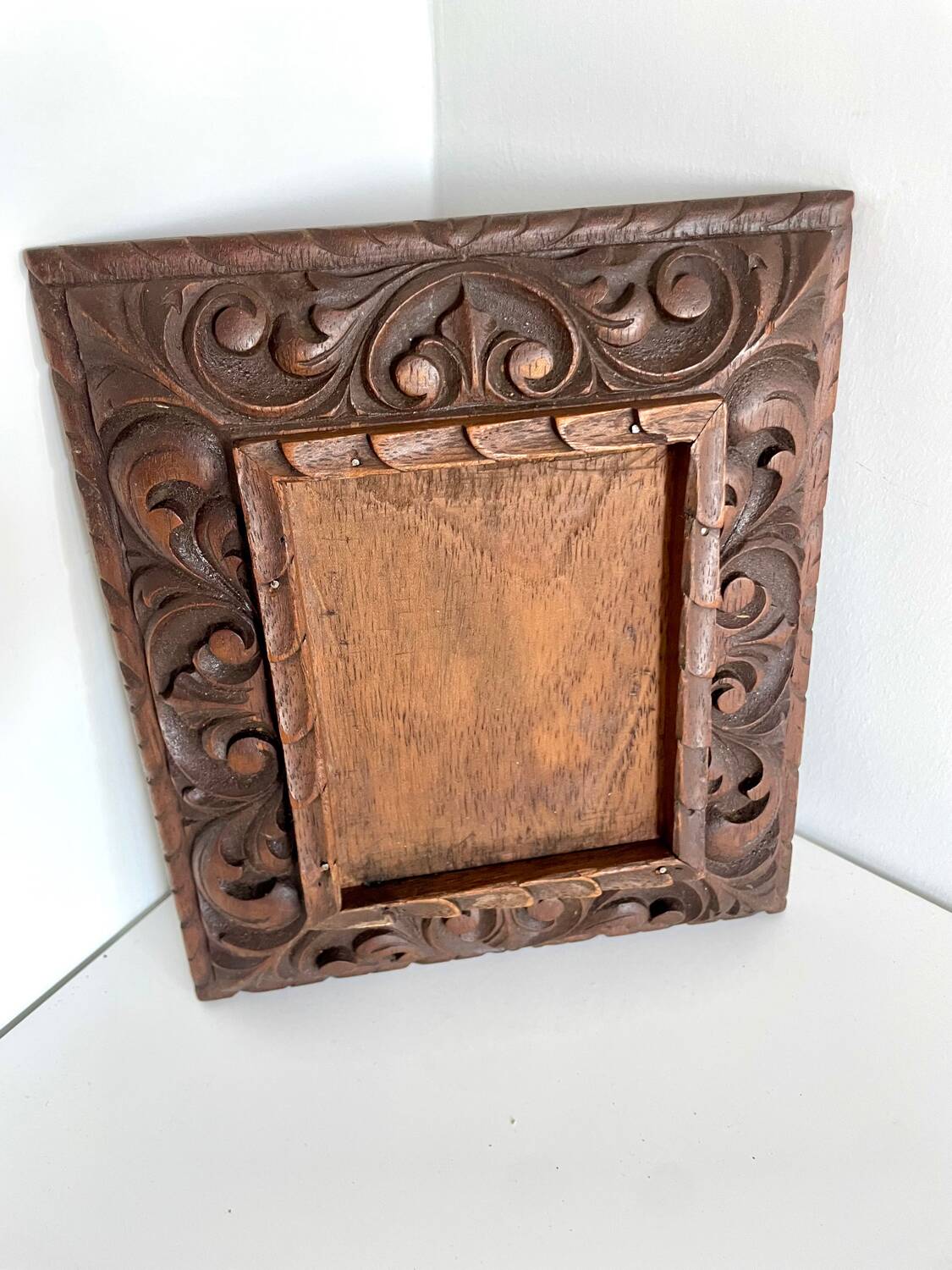 Antique handcarved frame Cedarwood 21.5 cm x 19 cm