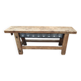 Old oak workbench console with metal drawers