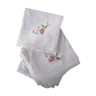 Hand embroidered "flower" and lace embroidered napkins