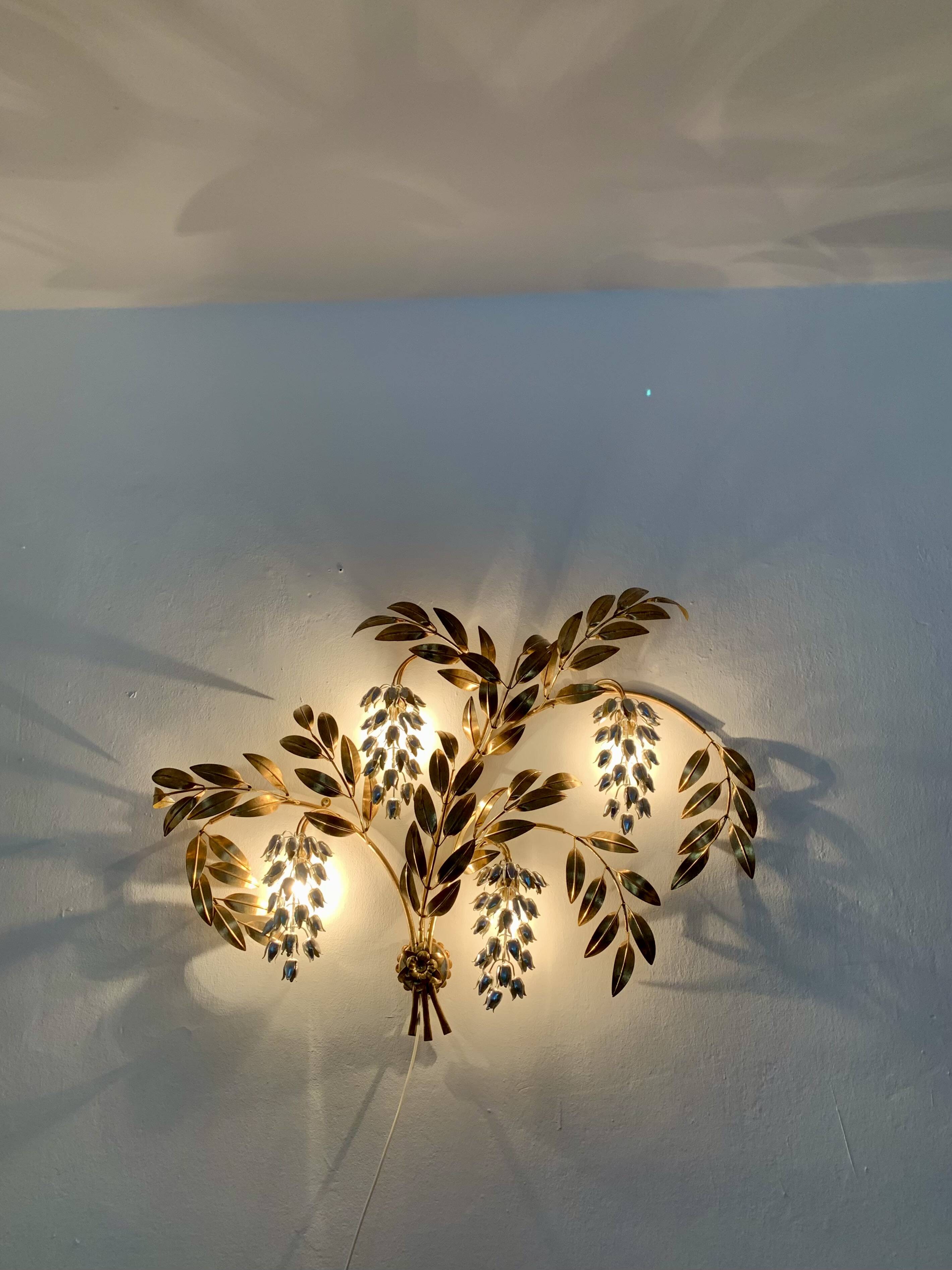 Large Hollywood Regency Palm Leaf Wall Lamp by Hans Kögl