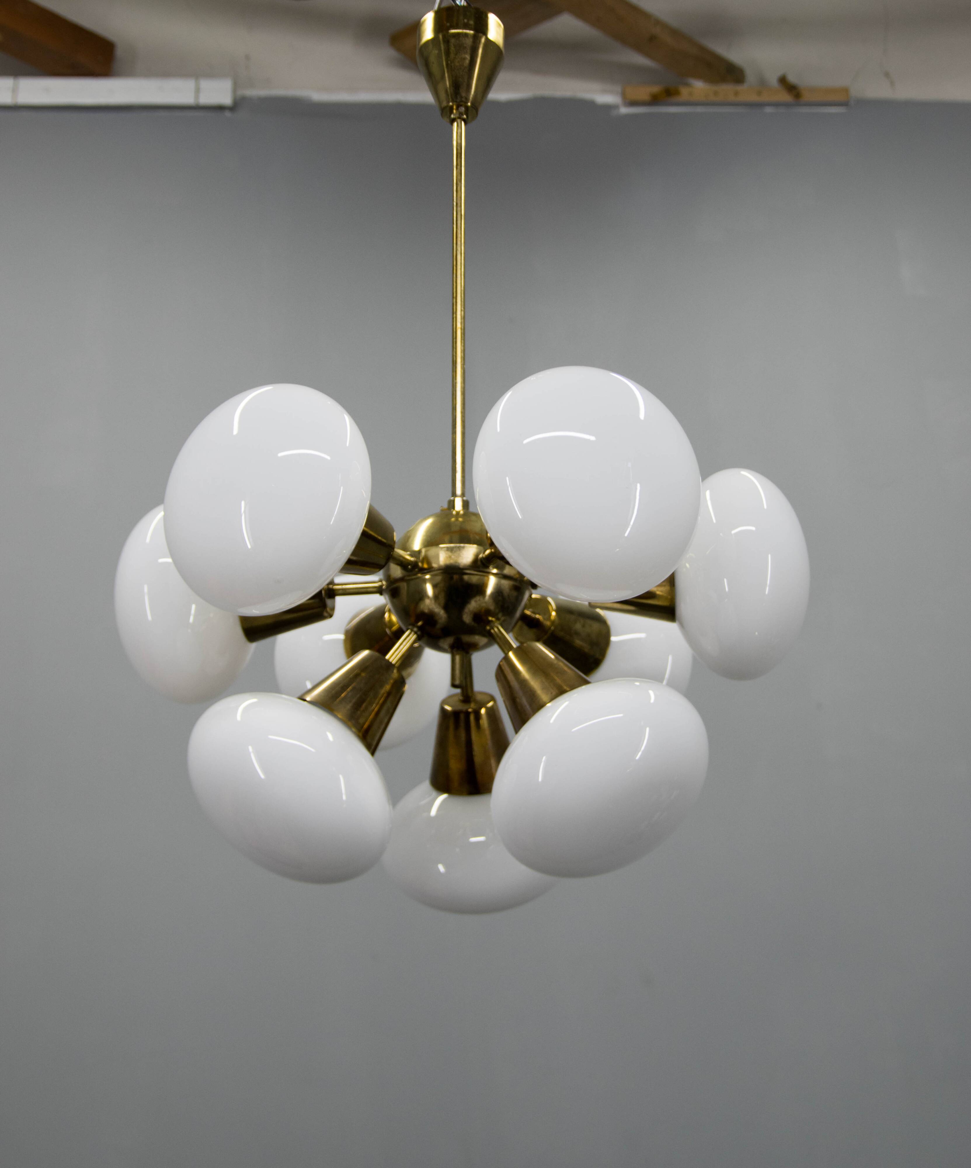 Kamenicky Senov Sputnik Chandelier, 9-Flame, 1970s, Good Condition