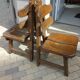 Spanish Brutalist Solid Oak Chairs, 1970s, Set of 2