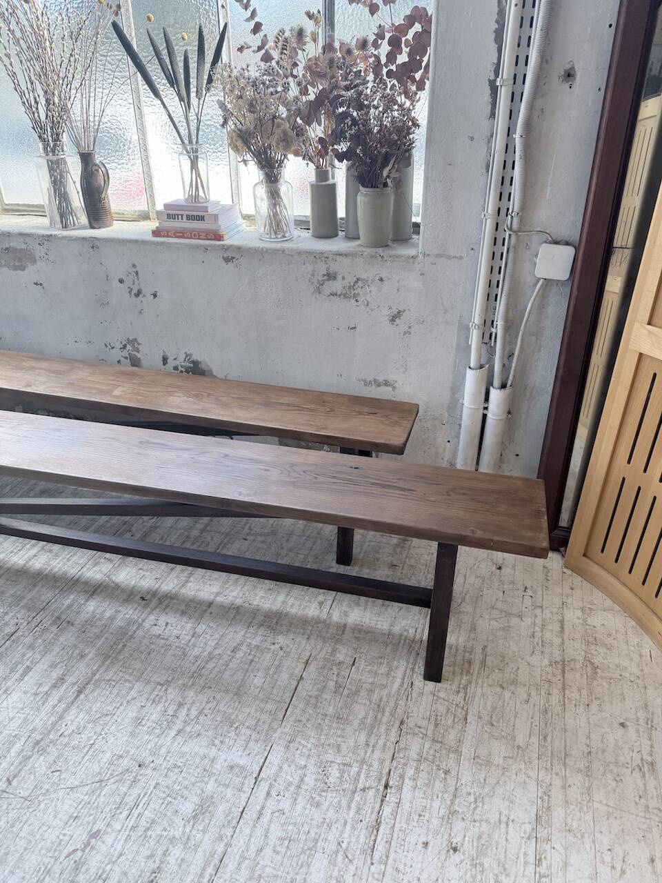 Paire de bancs de ferme chêne 4 mètres