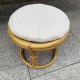 Rattan pouf with refurbished cushion