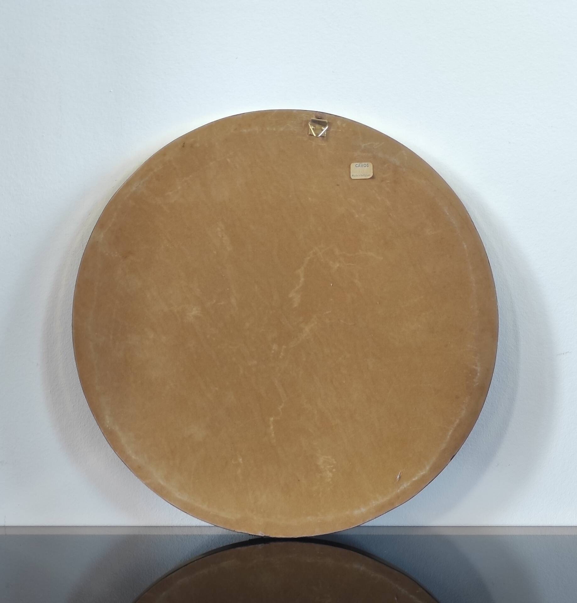 Vintage round mirror in brass and velvet