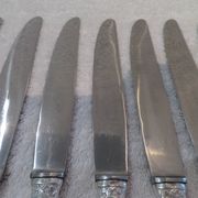 12 silver plated table knives by Argit goldsmith? Art Deco floral bands