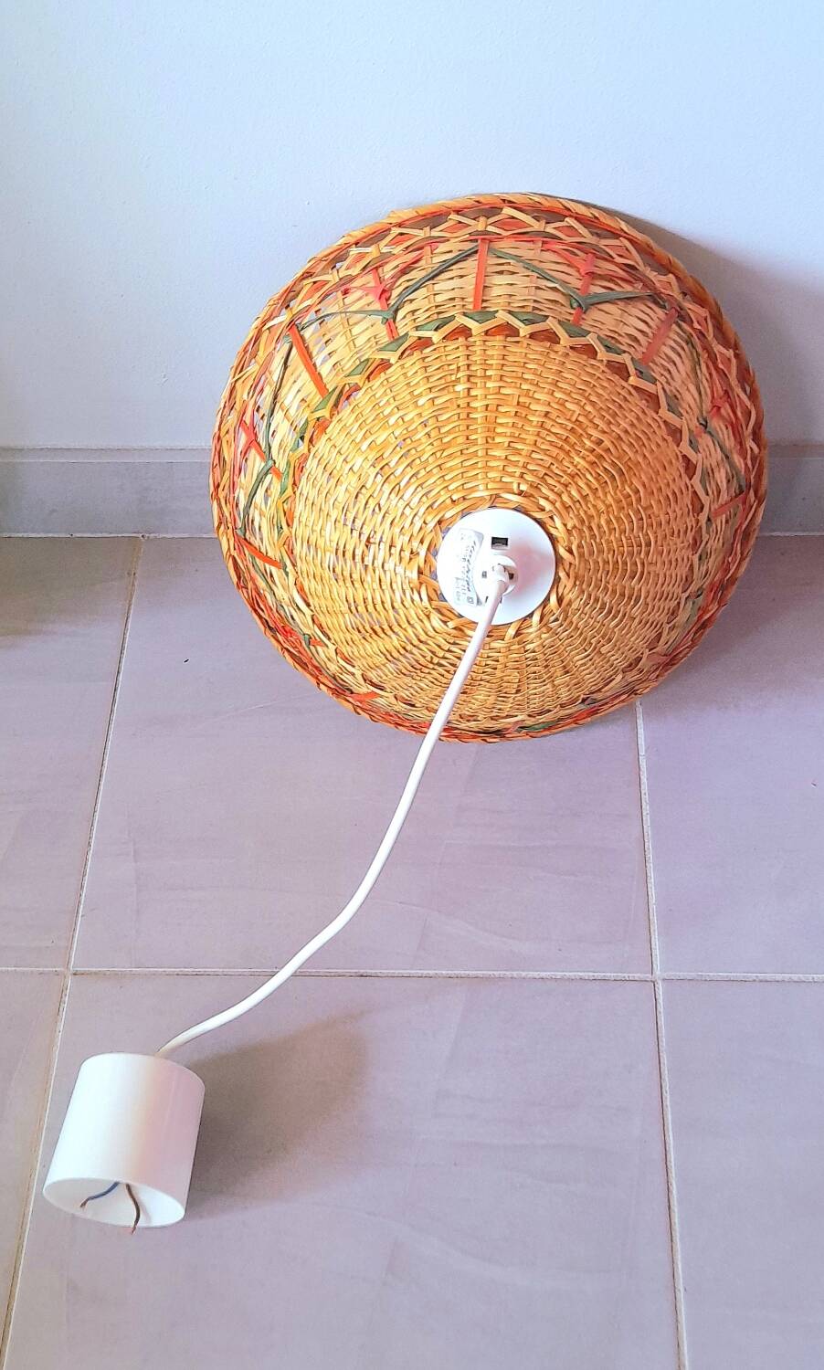 Woven wicker pendant light, 1970s.