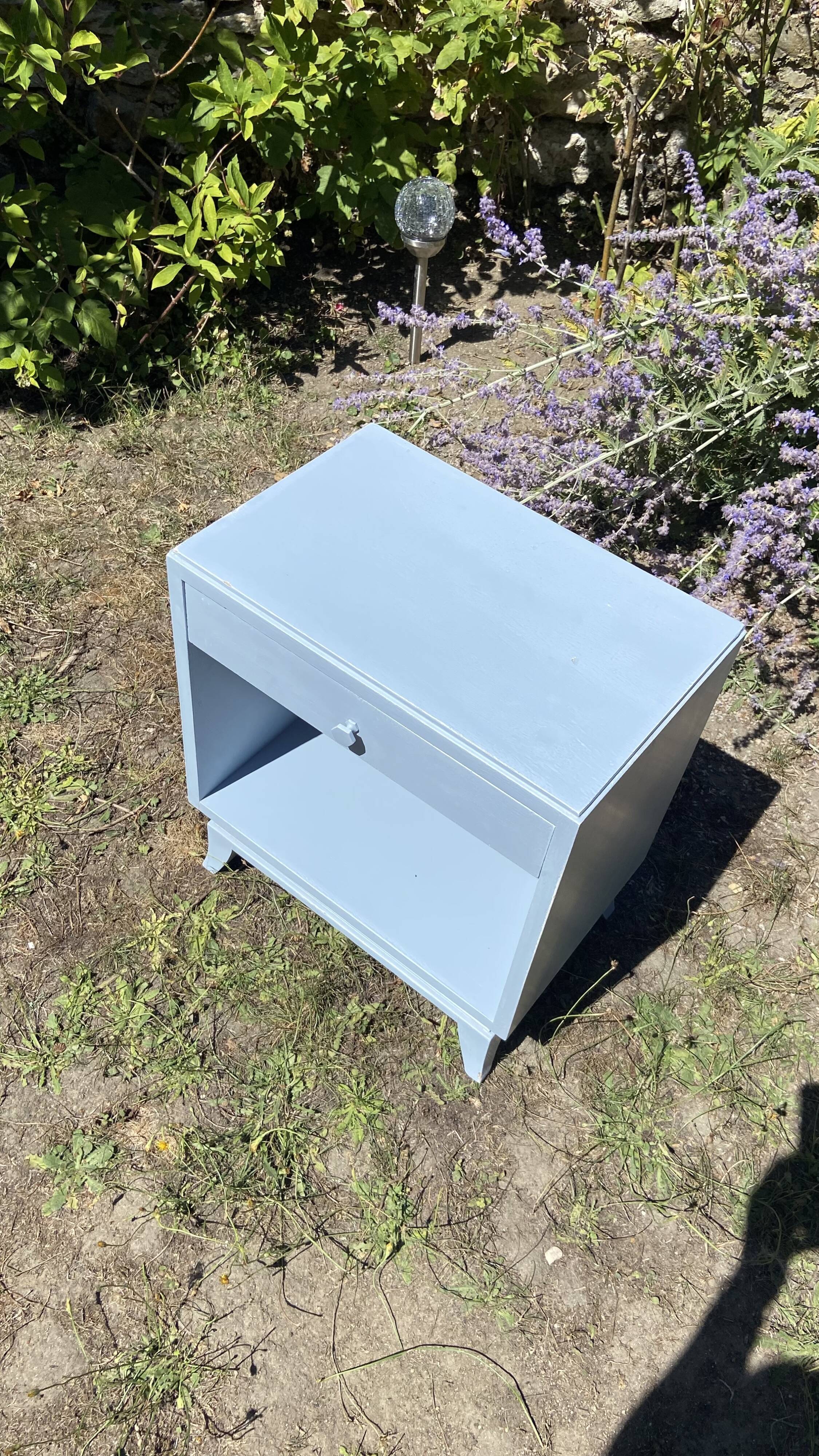 Vintage bedside 1950 gray blue patinated