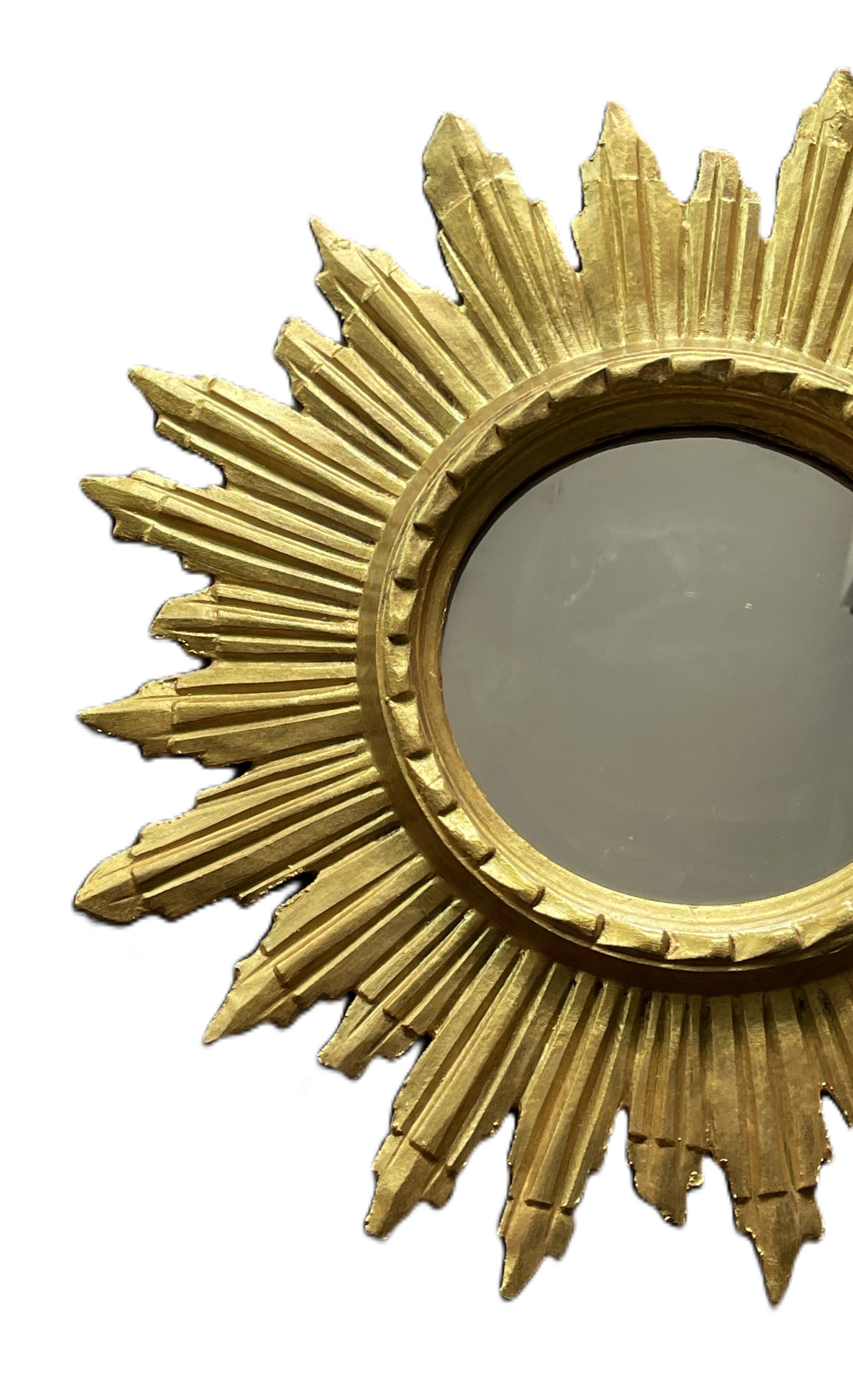 golden wooden sun mirror - 48 cm