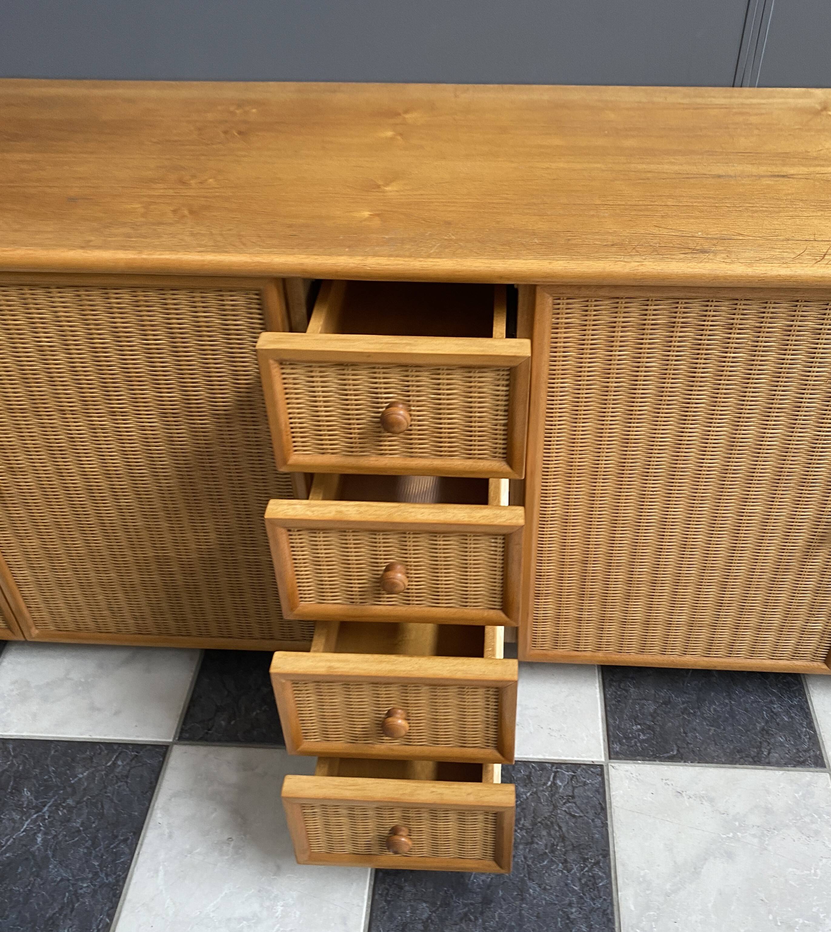 Large blonde Wicker & wood webbing sideboard
