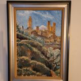 Peinture à l'huile De Hans Lindén /1938 / San Gimignano Italie
