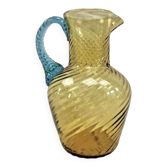 Ancien pichet broc pot à eau carafe verre soufflé bicolore Georges Sand
