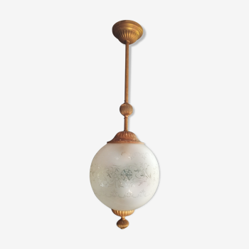 Art Deco globe and brass pendant lamp