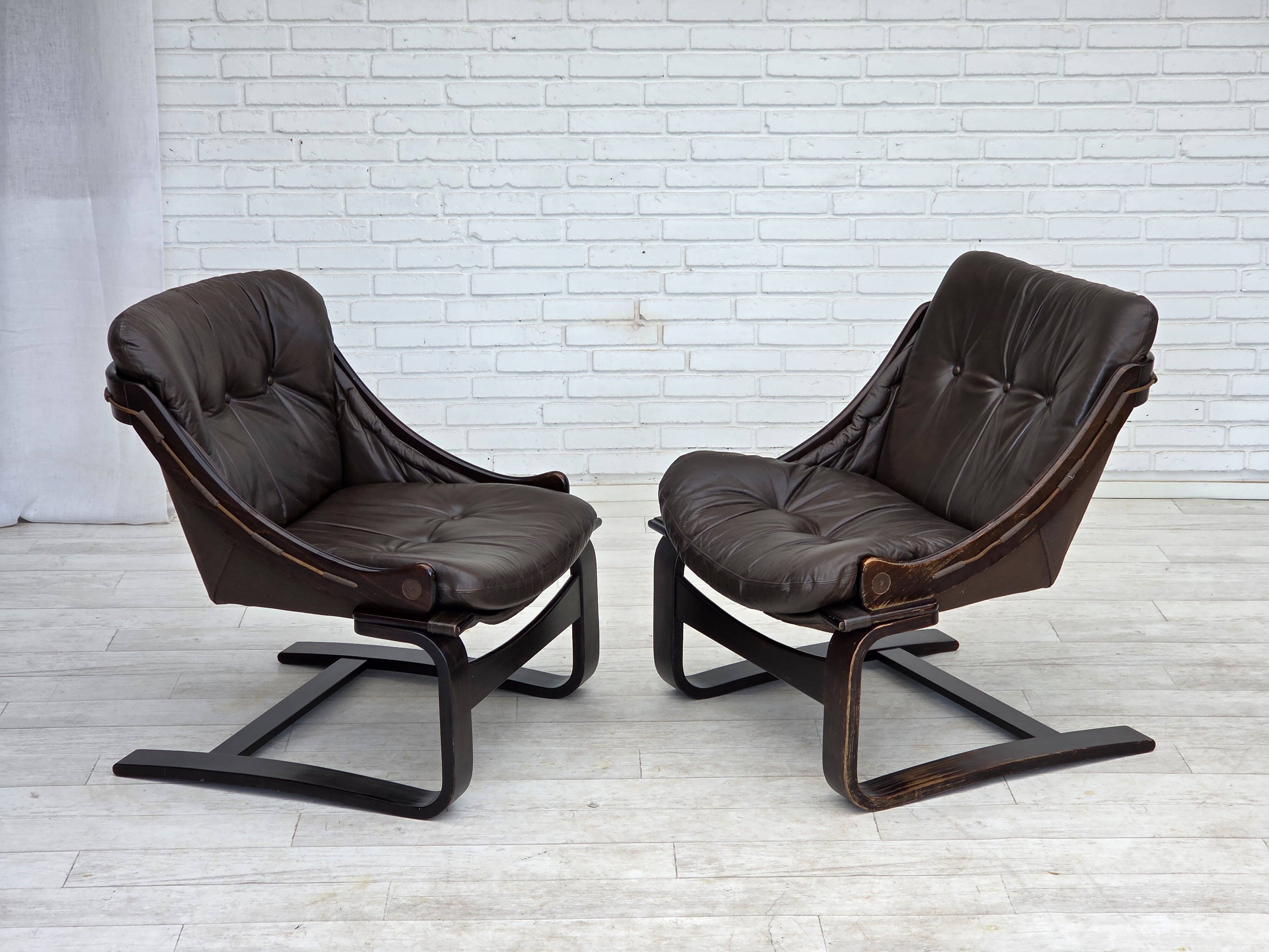 1970s, Swedish design by Åke Fribytter, armchair, furniture leather.