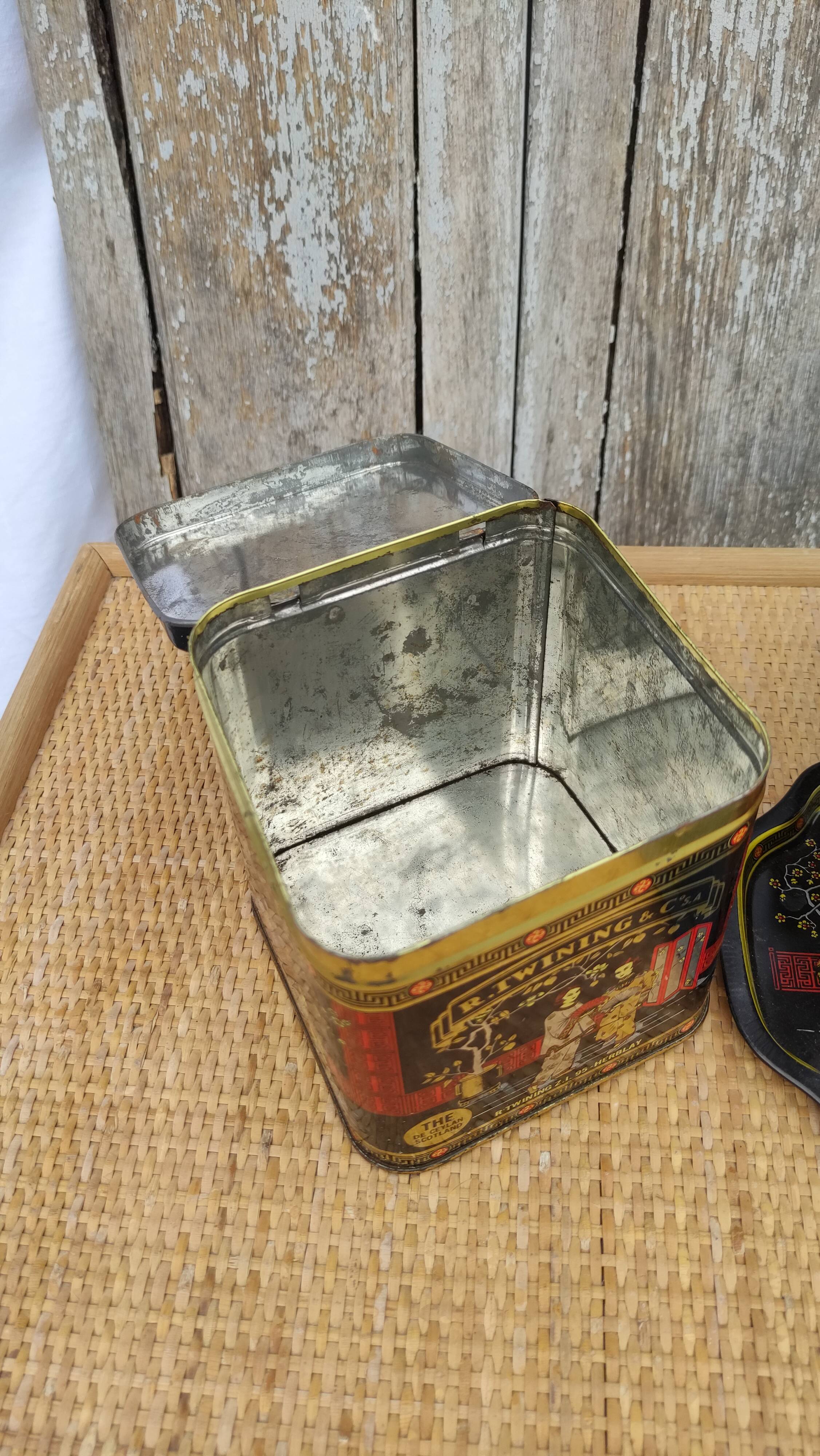 Vintage white metal tea boxes
