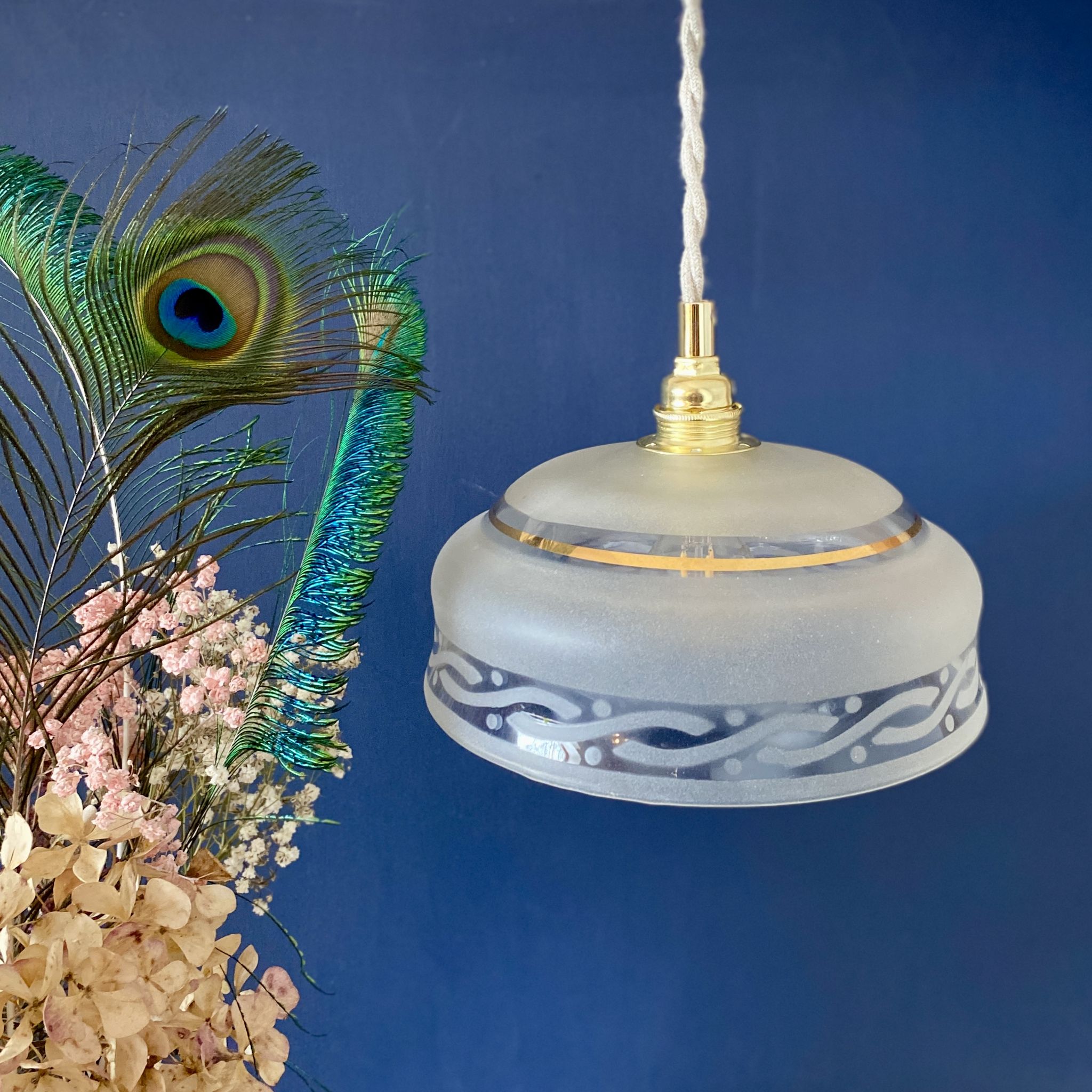 Suspension abat-jour vintage en verre dépoli