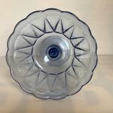 Ancienne coupe à pied verre moulé bleu