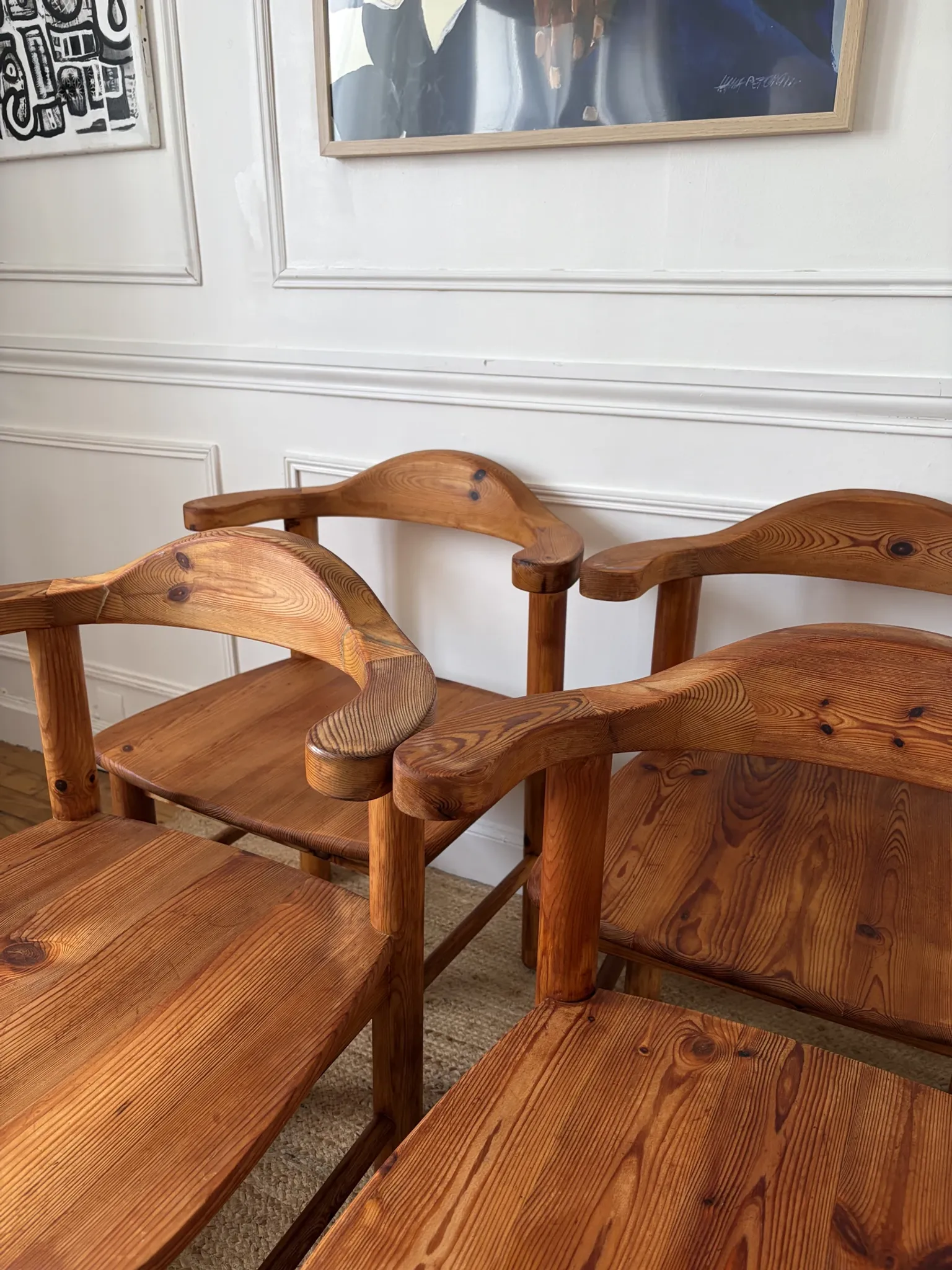 4 pine armchairs from the 1970s