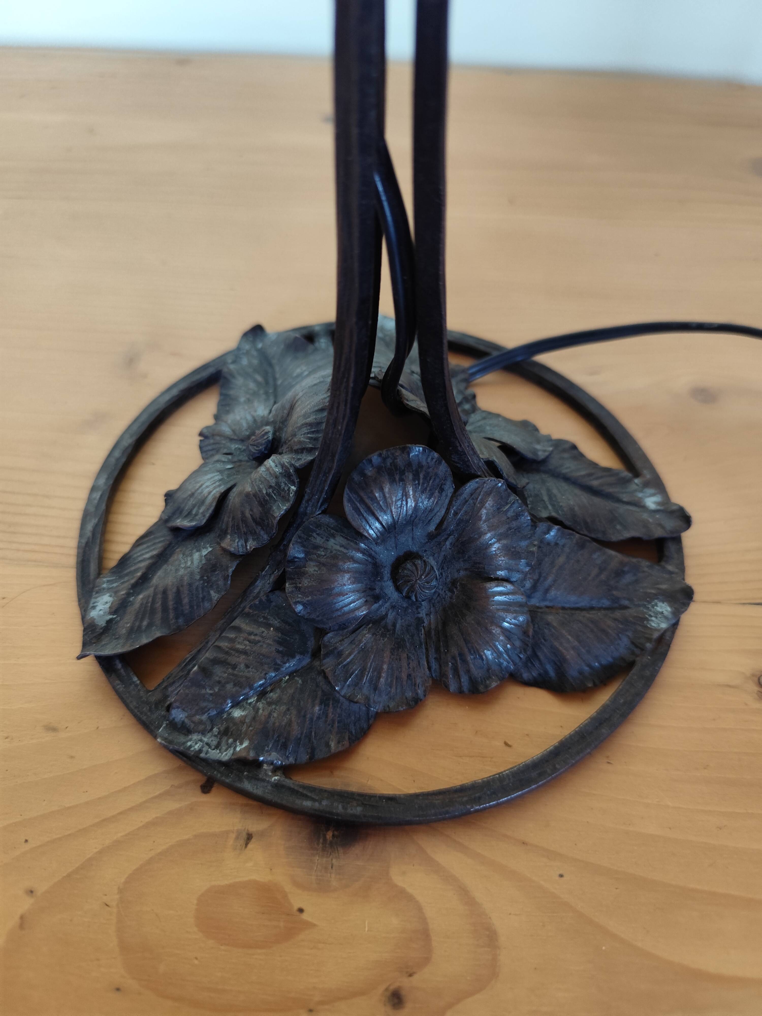 Wrought iron lamp - Art Nouveau lamp, black metal, plant decoration.