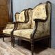 Large pair of Louis XVI style carved wooden wingback armchairs