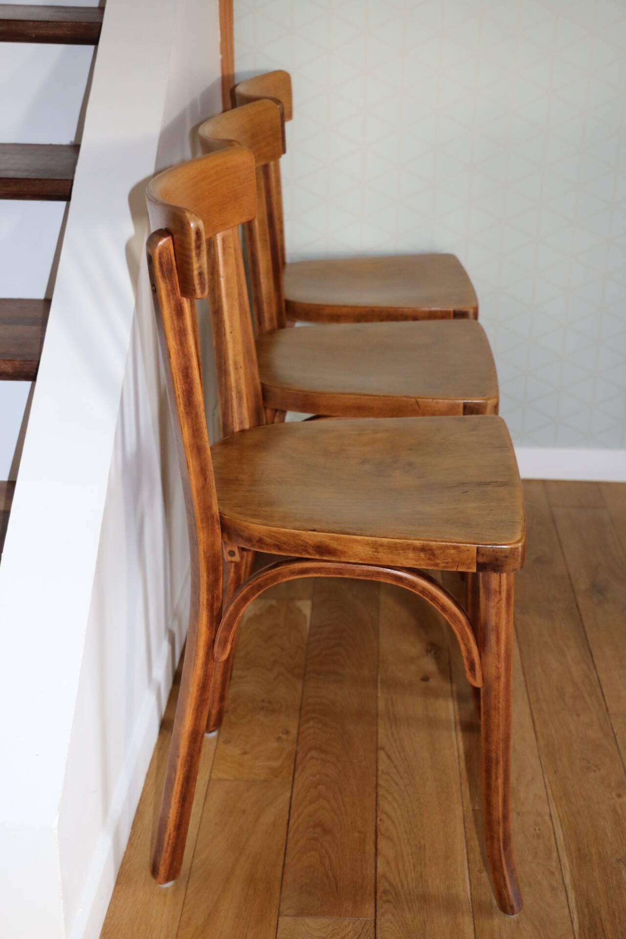 Set of 3 Baumann chairs No. 27 dark beech