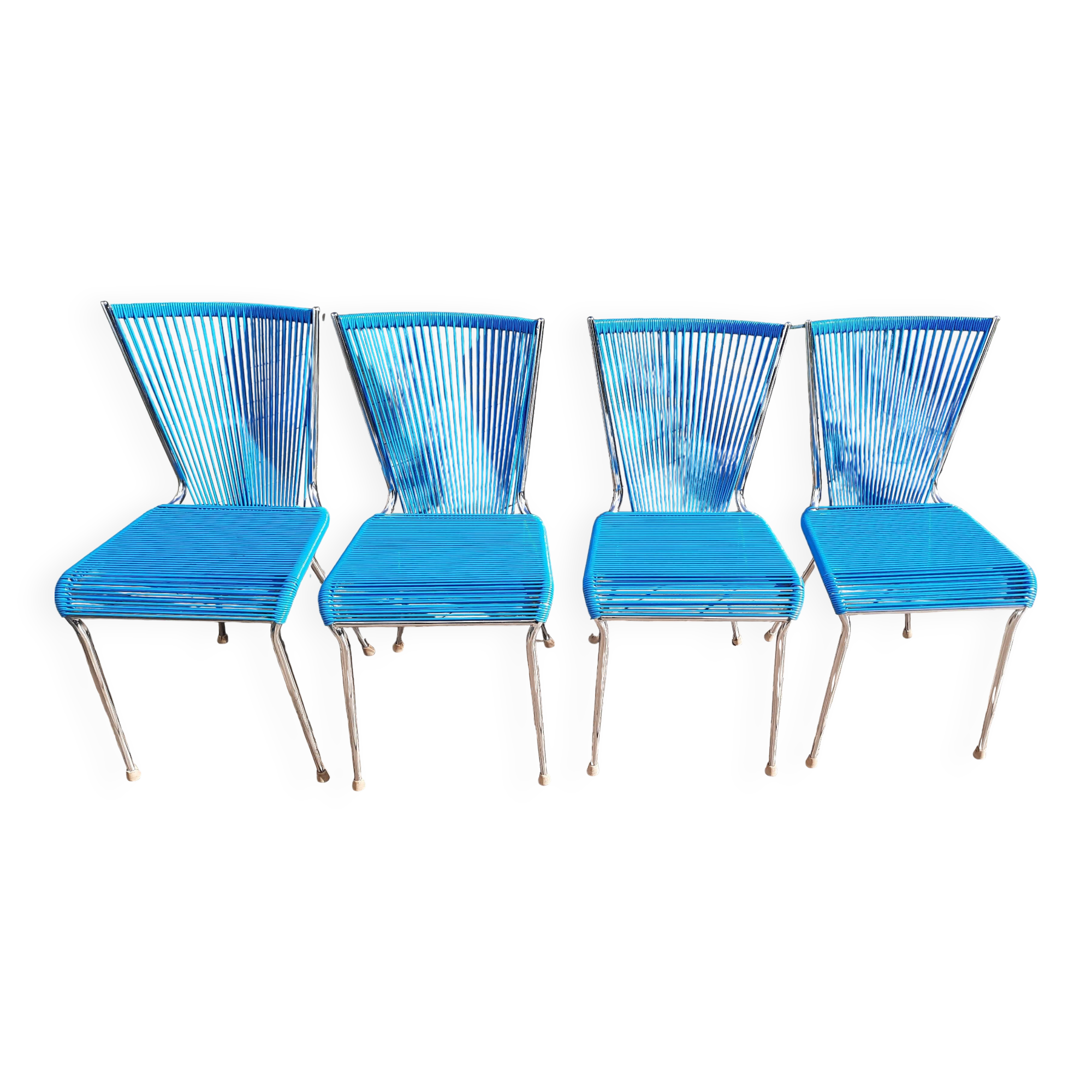 Lot de 4 chaises scoubidou années 60