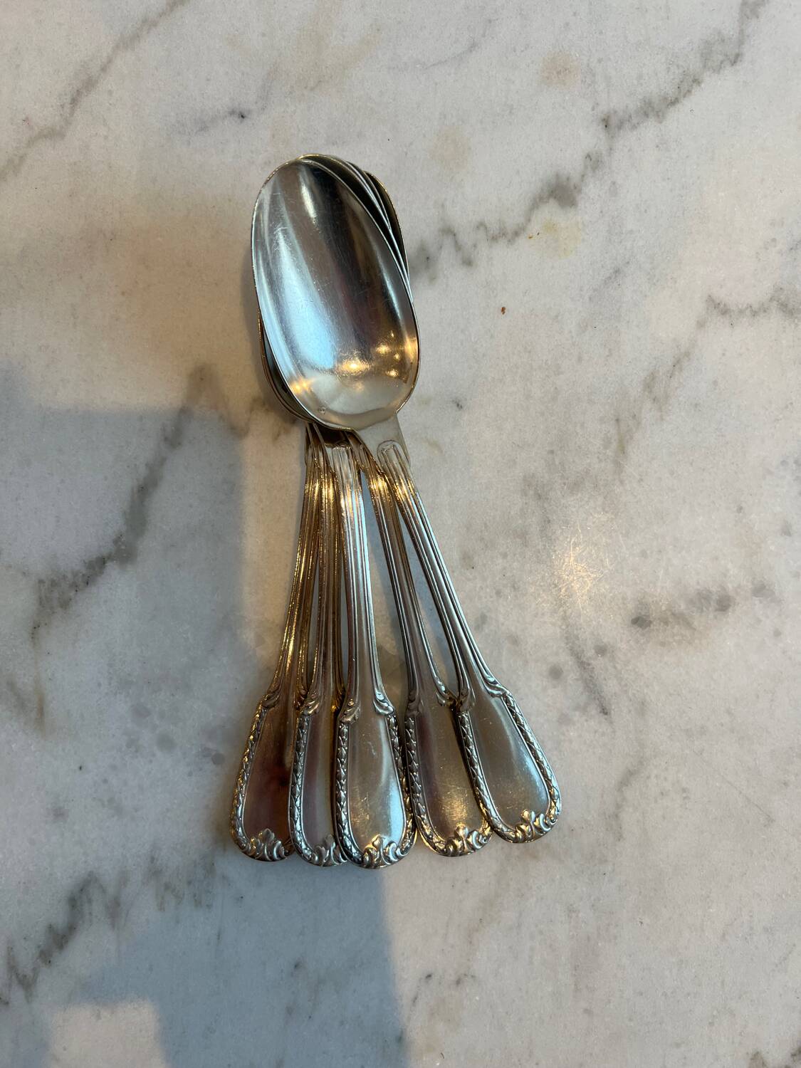 Set of five Bonlanger silver spoons