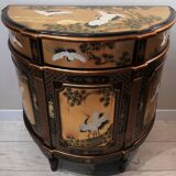 Commode demi lune doré et noir laqué