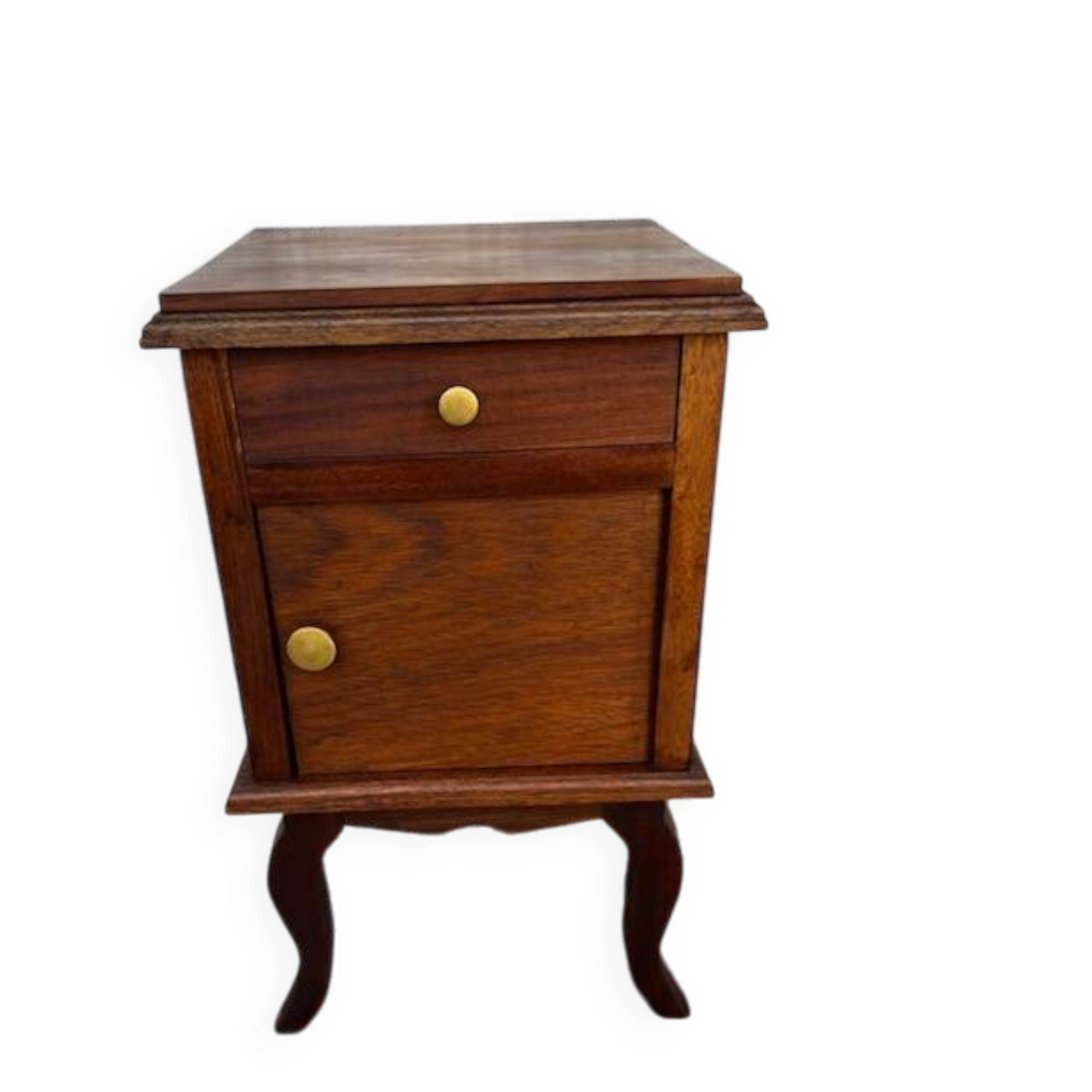 Vintage bedside table in solid wood – curved legs