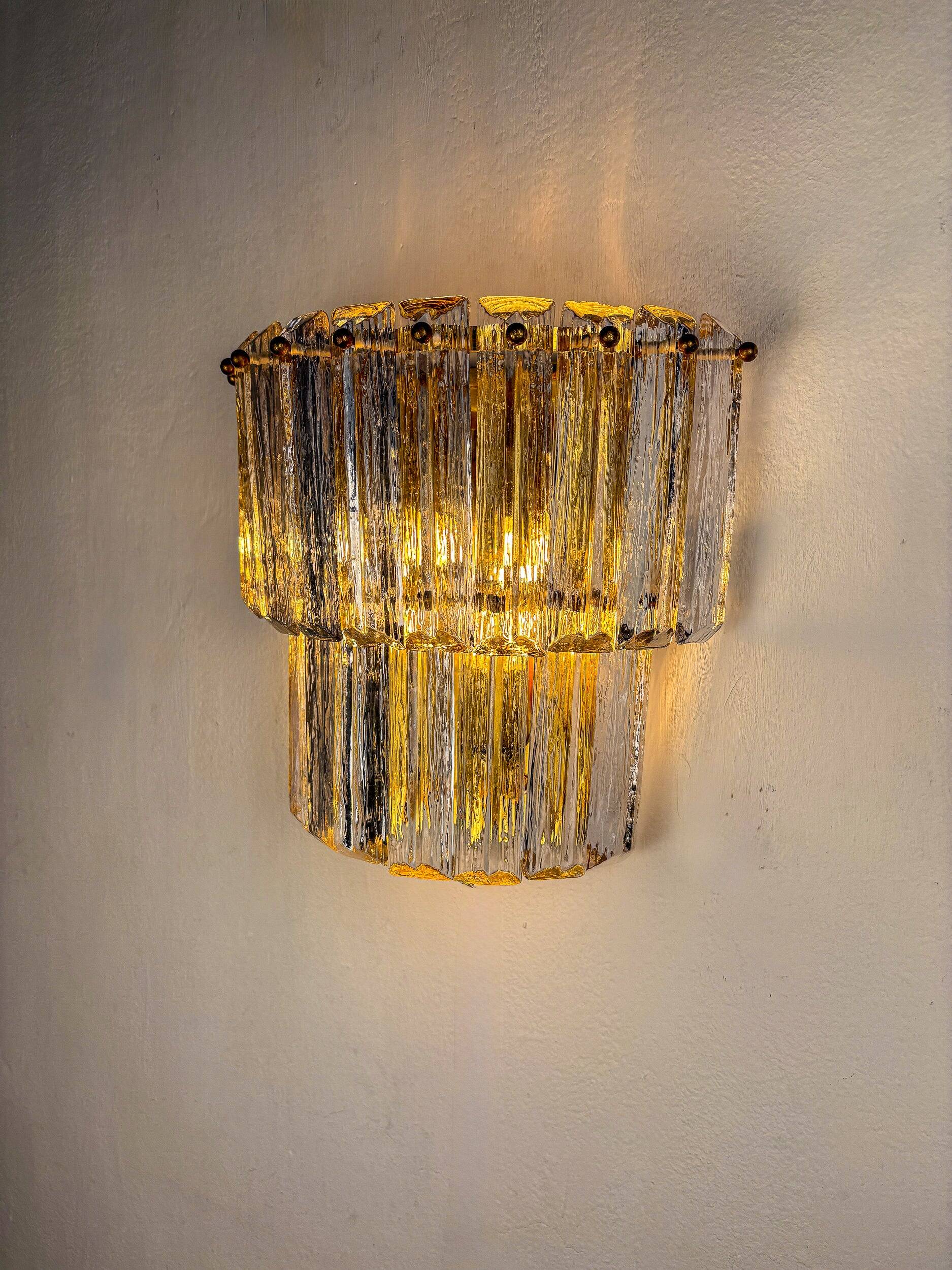 Two-tier frosted Murano glass wall sconce, Italy, 1970s