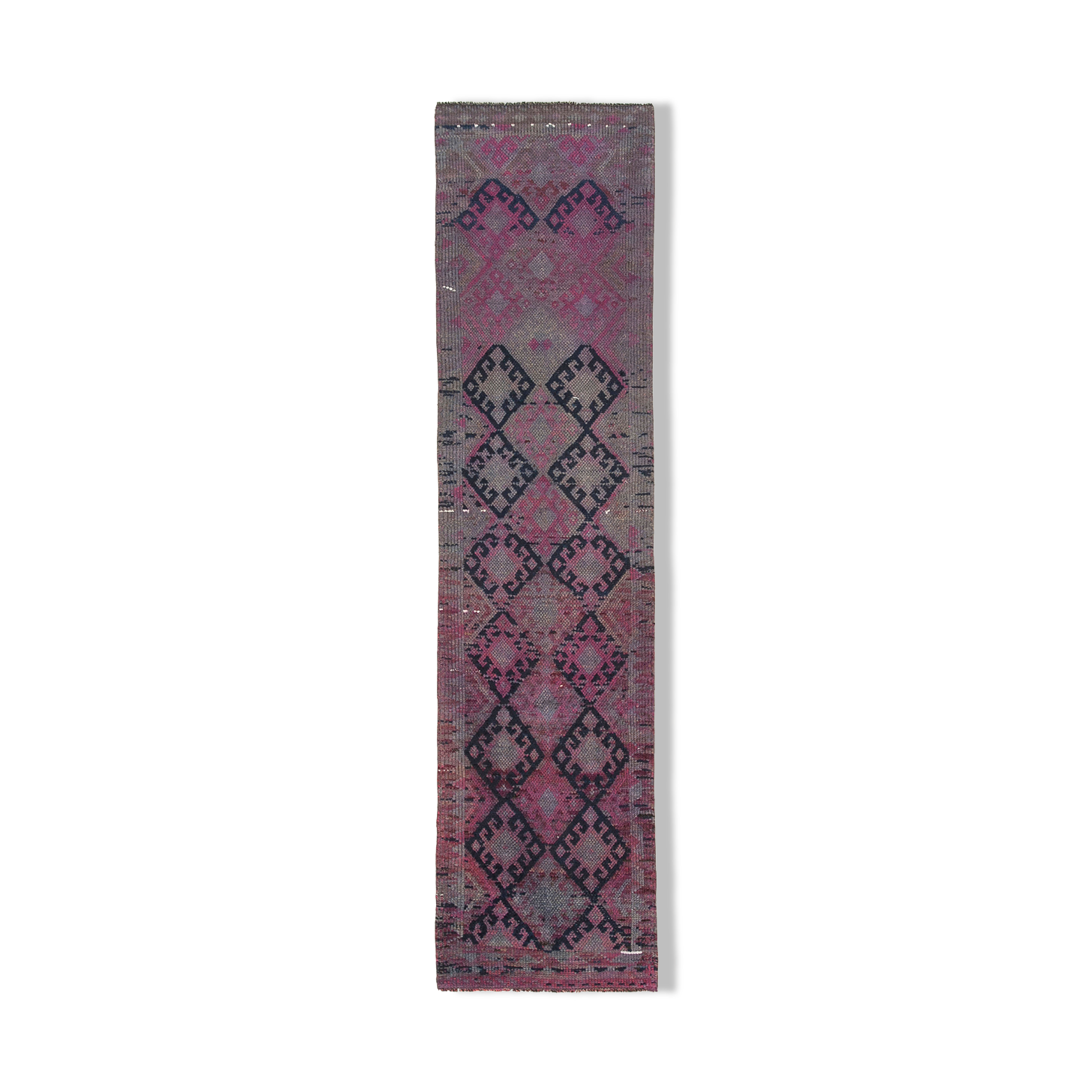 Handwoven vintage anatolian purple runner rug 78 cm x 311 cm