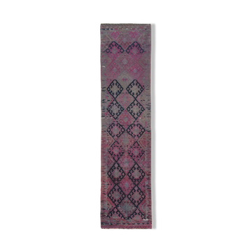 Handwoven vintage anatolian purple runner rug 78 cm x 311 cm