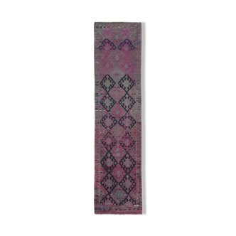 Handwoven vintage anatolian purple runner rug 78 cm x 311 cm
