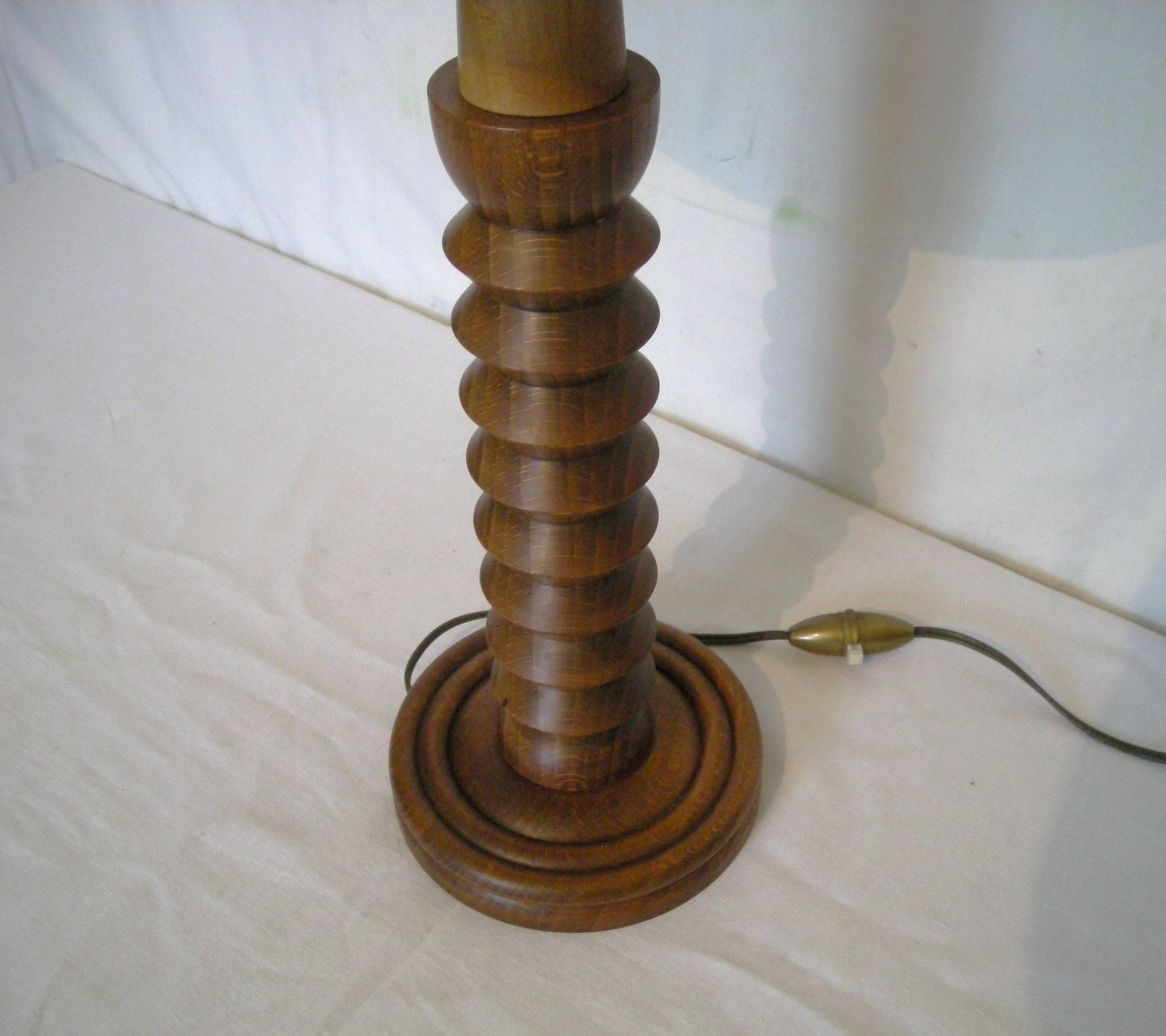 Charles Dudouyt style lamp in turned wood from the 1940s