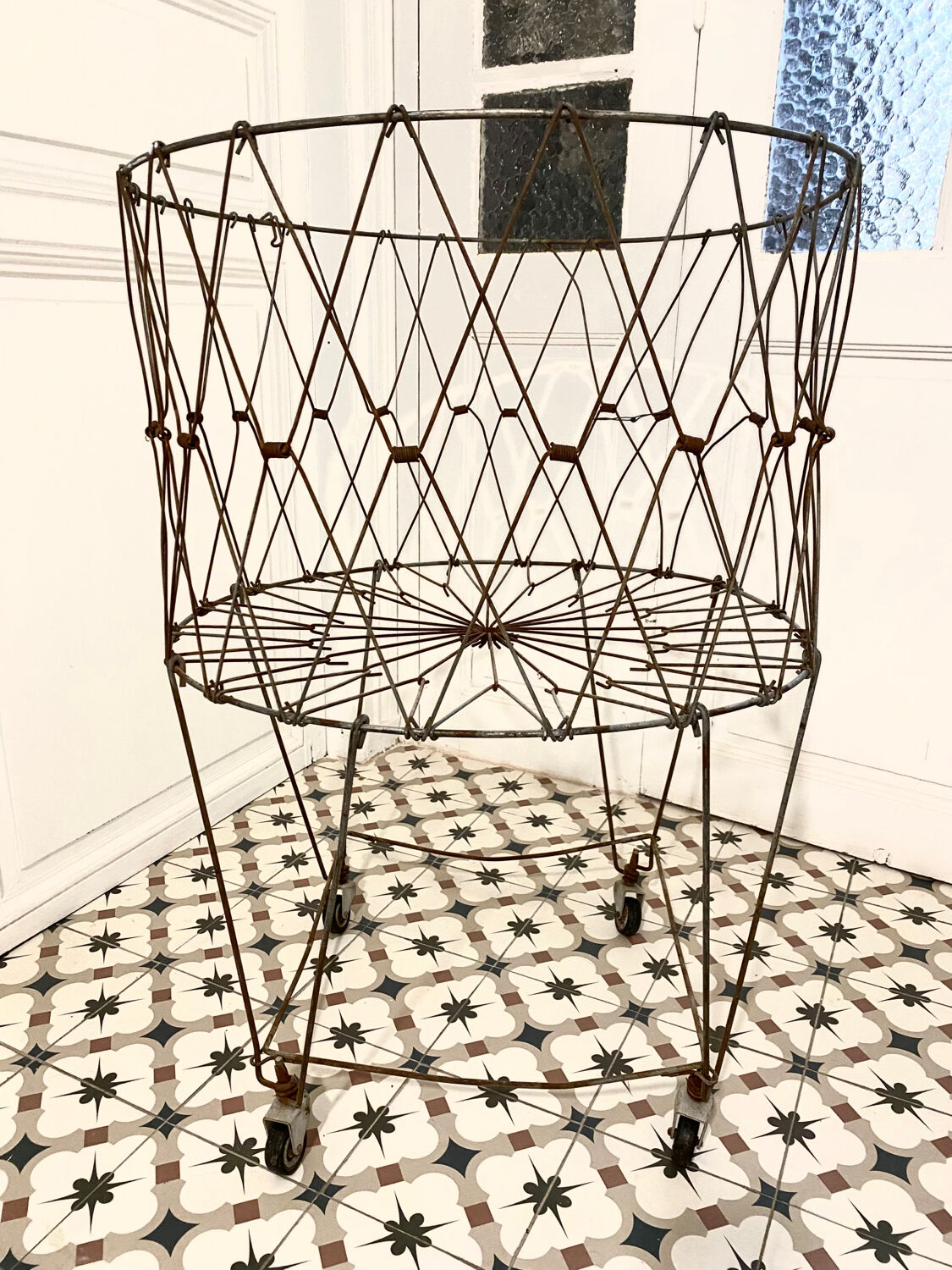 Old vintage foldable laundry basket