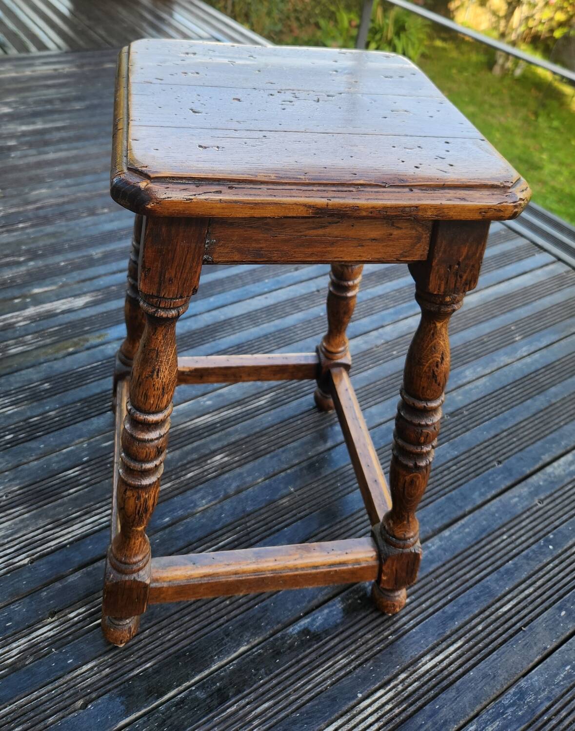 Antique solid oak stool: vintage
