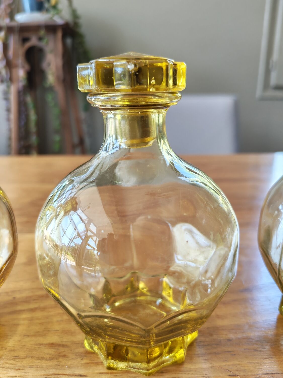 Set of 3 Art Deco yellow glass carafes