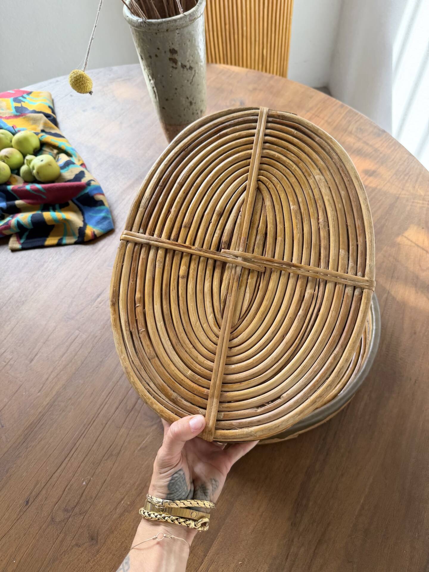 Round rattan and brass trays 1970 by Gabriella Crespi
