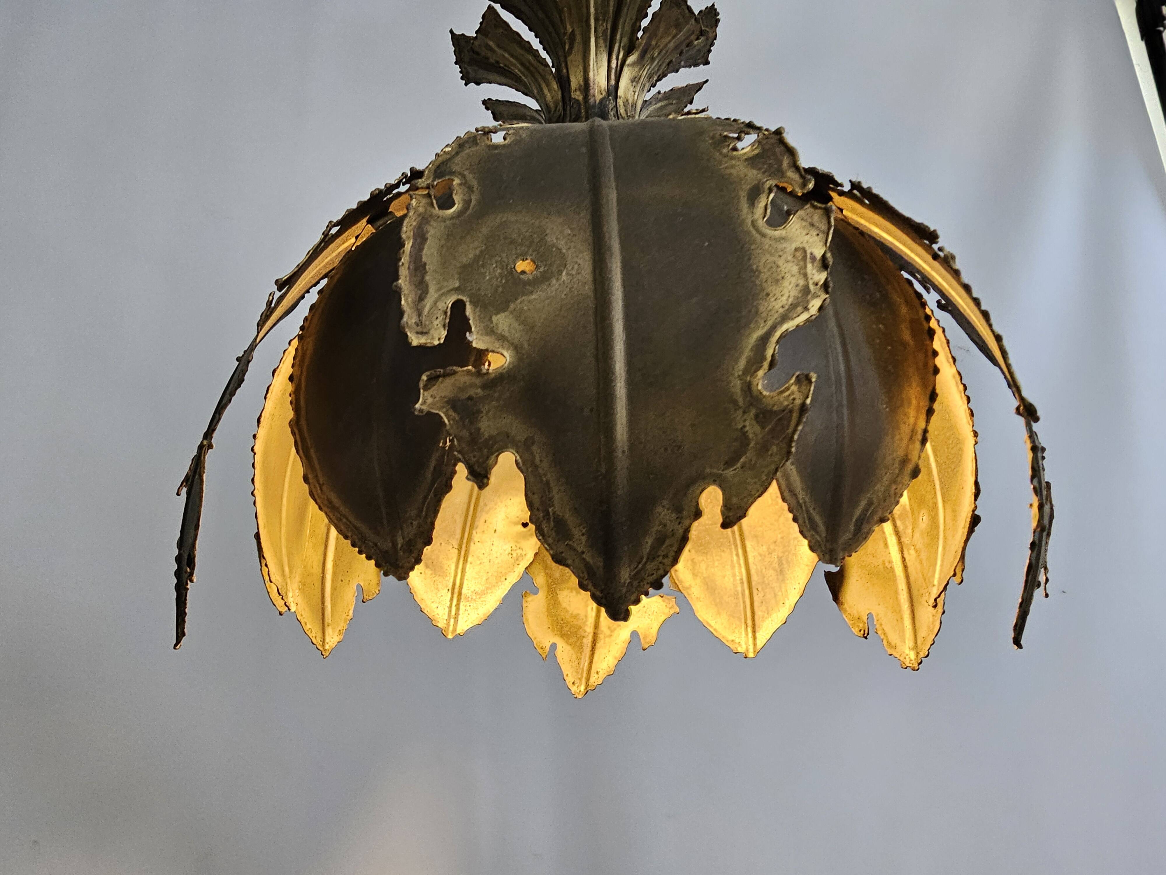 Svend Aage Holm Sørensen hanging lamp copper leaves brutalist