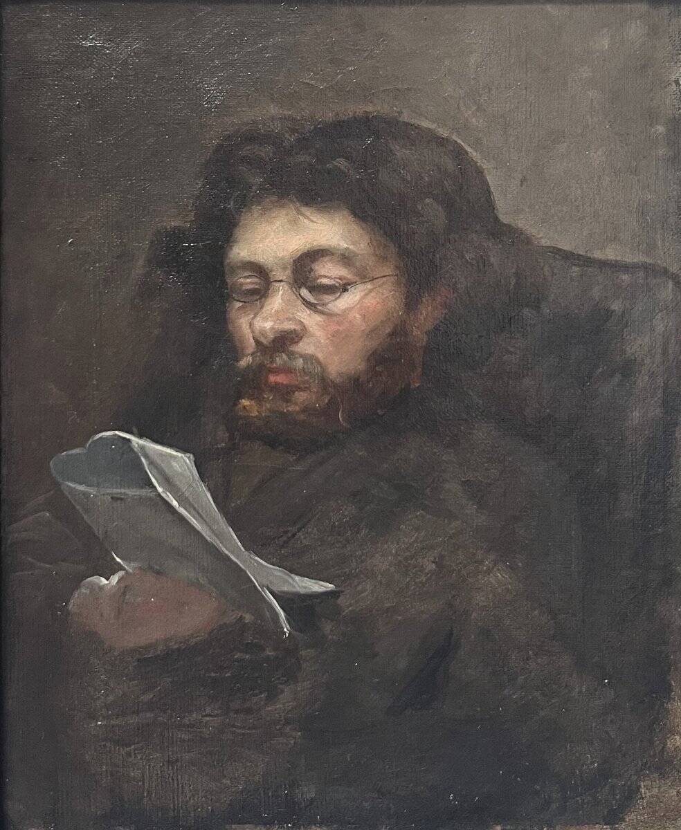 French school of the 19th century, Portrait of a man reading, oil on canvas